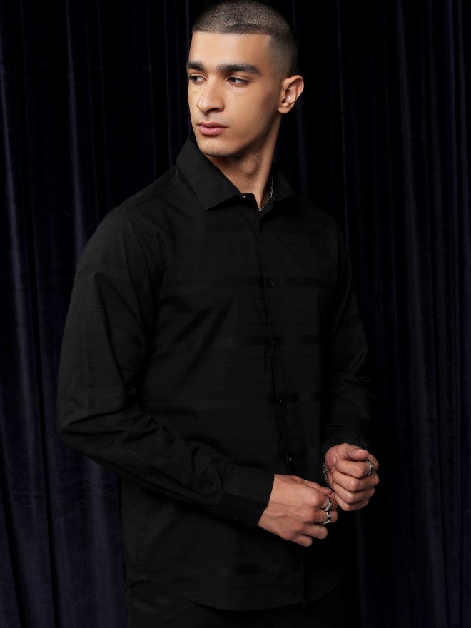 Highlander Men Black Striped Slim Fit Casual Shirt - Black - Image 6