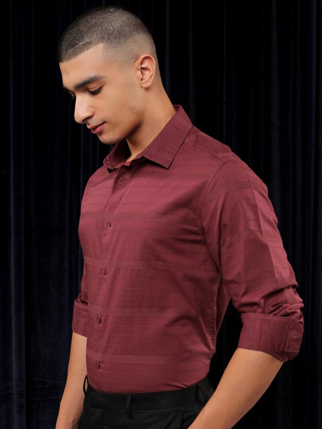 Highlander Men Maroon Striped Slim Fit Casual Shirt - Maroon - Image 4