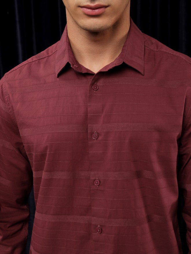 Highlander Men Maroon Striped Slim Fit Casual Shirt - Maroon - Image 5