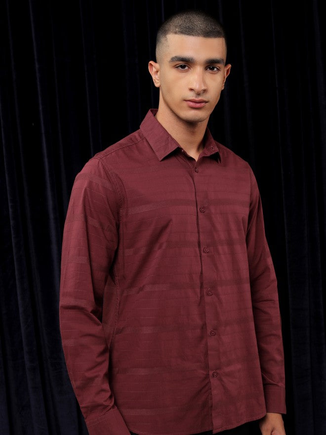 Highlander Men Maroon Striped Slim Fit Casual Shirt - Maroon - Image 6