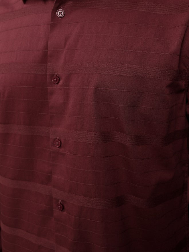 Highlander Men Maroon Striped Slim Fit Casual Shirt - Maroon - Image 7