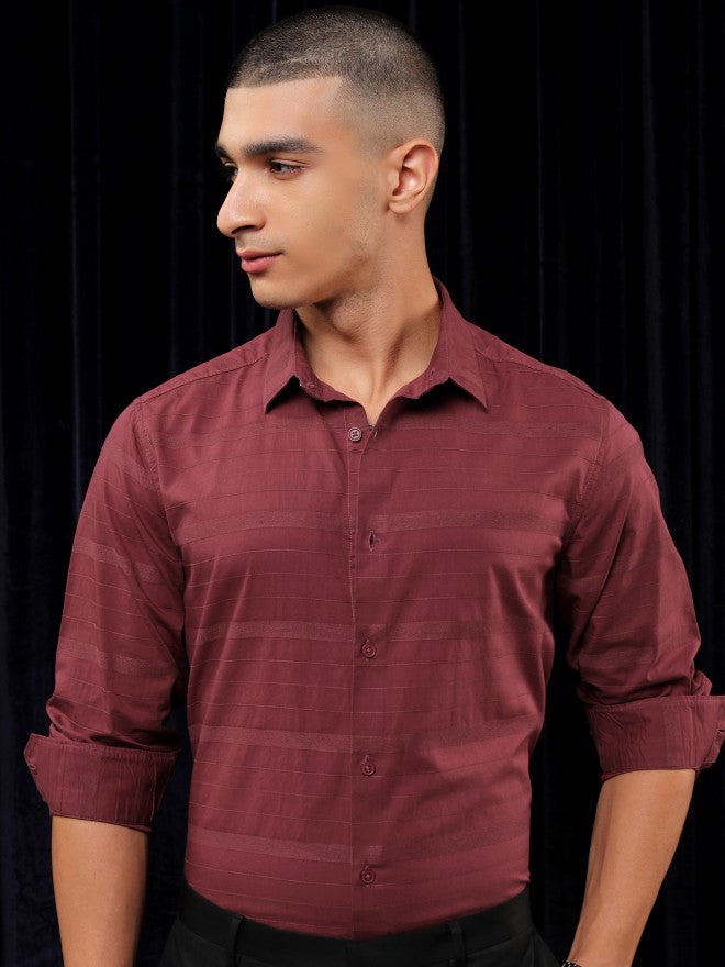 Highlander Men Maroon Striped Slim Fit Casual Shirt - Maroon - Image 8