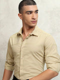 Highlander Men Beige Striped Slim Fit Casual Shirt - Beige - Image 1