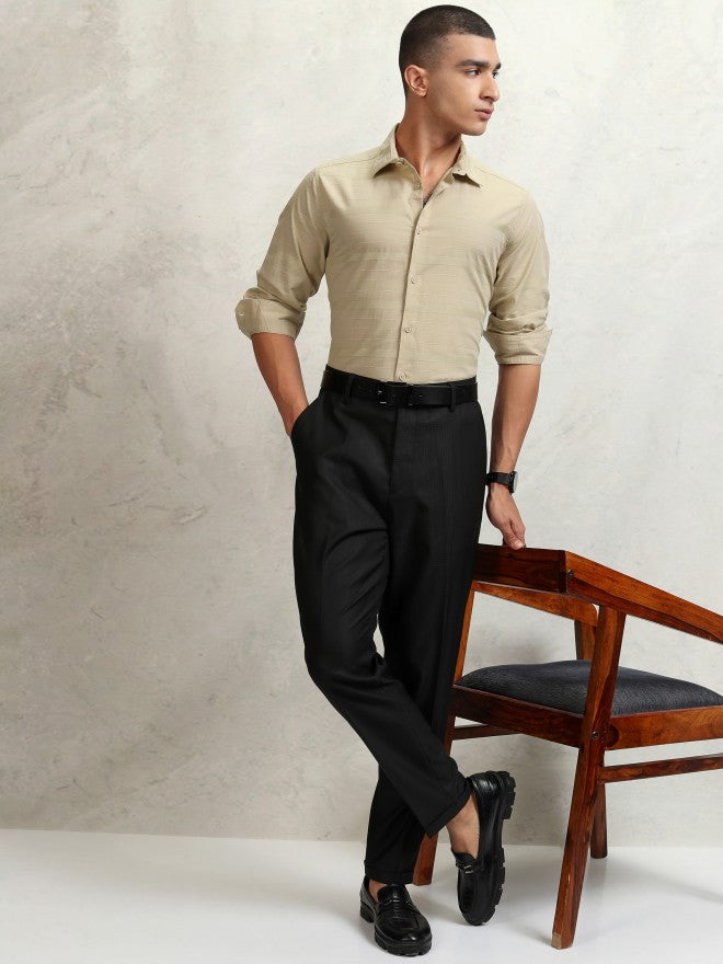 Highlander Men Beige Striped Slim Fit Casual Shirt - Beige - Image 2