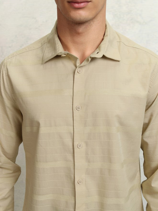 Highlander Men Beige Striped Slim Fit Casual Shirt - Beige - Image 5