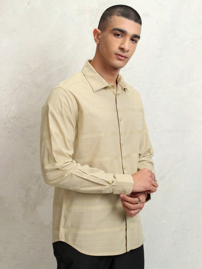 Highlander Men Beige Striped Slim Fit Casual Shirt - Beige - Image 6