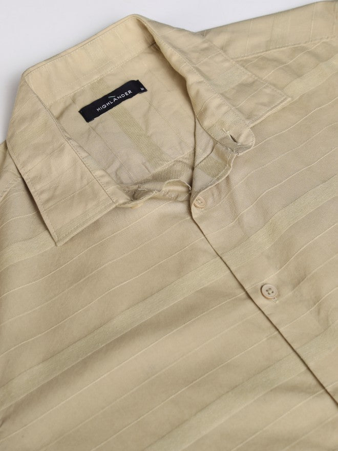 Highlander Men Beige Striped Slim Fit Casual Shirt - Beige - Image 8
