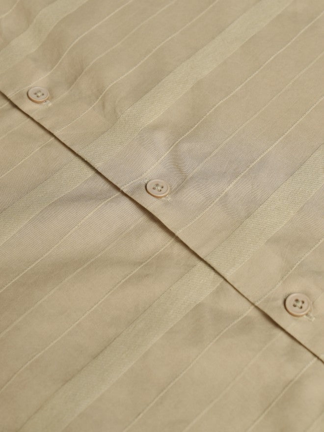 Highlander Men Beige Striped Slim Fit Casual Shirt - Beige - Image 9