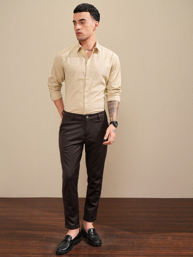 Highlander Men Beige Striped Slim Fit Casual Shirt - Beige - Image 2