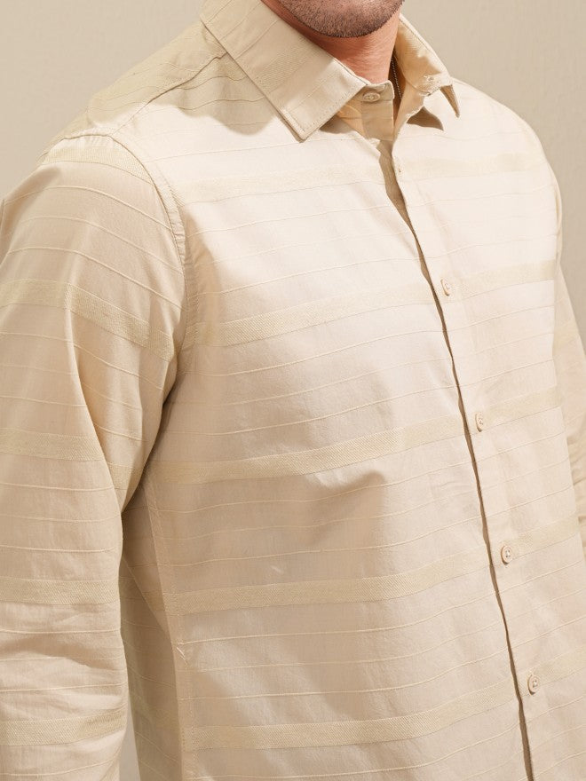 Highlander Men Beige Striped Slim Fit Casual Shirt - Beige - Image 5