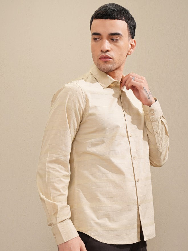 Highlander Men Beige Striped Slim Fit Casual Shirt - Beige - Image 6