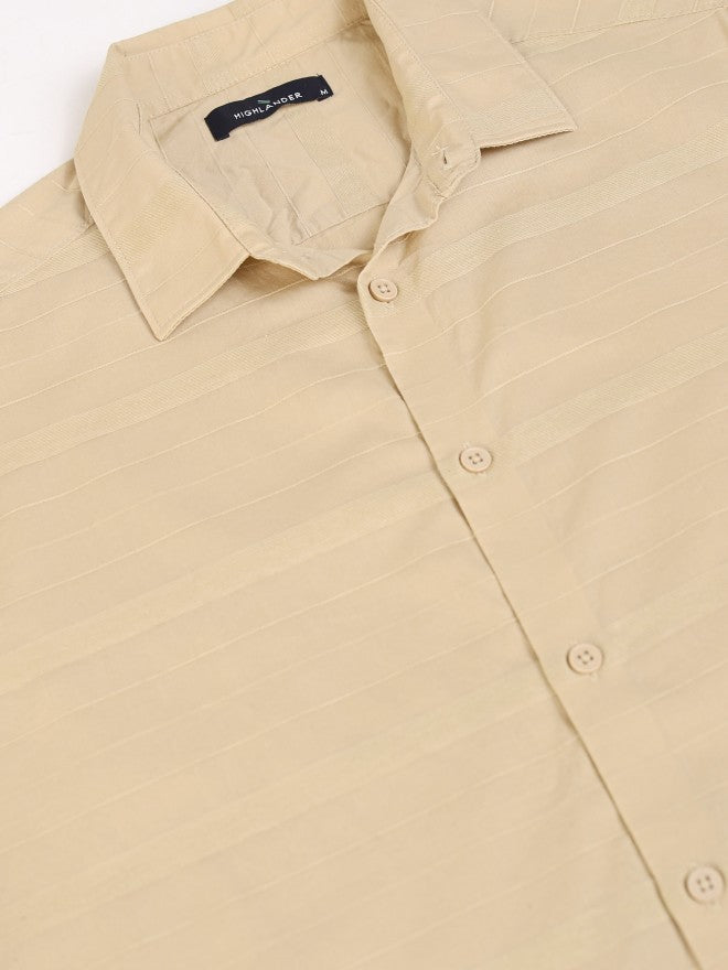 Highlander Men Beige Striped Slim Fit Casual Shirt - Beige - Image 7