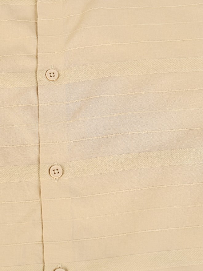 Highlander Men Beige Striped Slim Fit Casual Shirt - Beige - Image 8