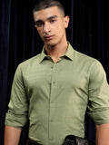 Highlander Men Olive Striped Slim Fit Casual Shirt - Olive - Image 1