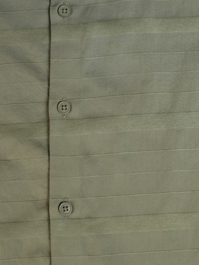 Highlander Men Olive Striped Slim Fit Casual Shirt - Olive - Image 9