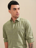 Highlander Men Olive Striped Slim Fit Casual Shirt - Olive - Image 1