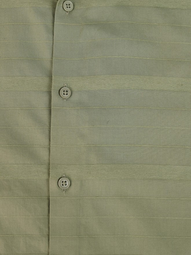 Highlander Men Olive Striped Slim Fit Casual Shirt - Olive - Image 8