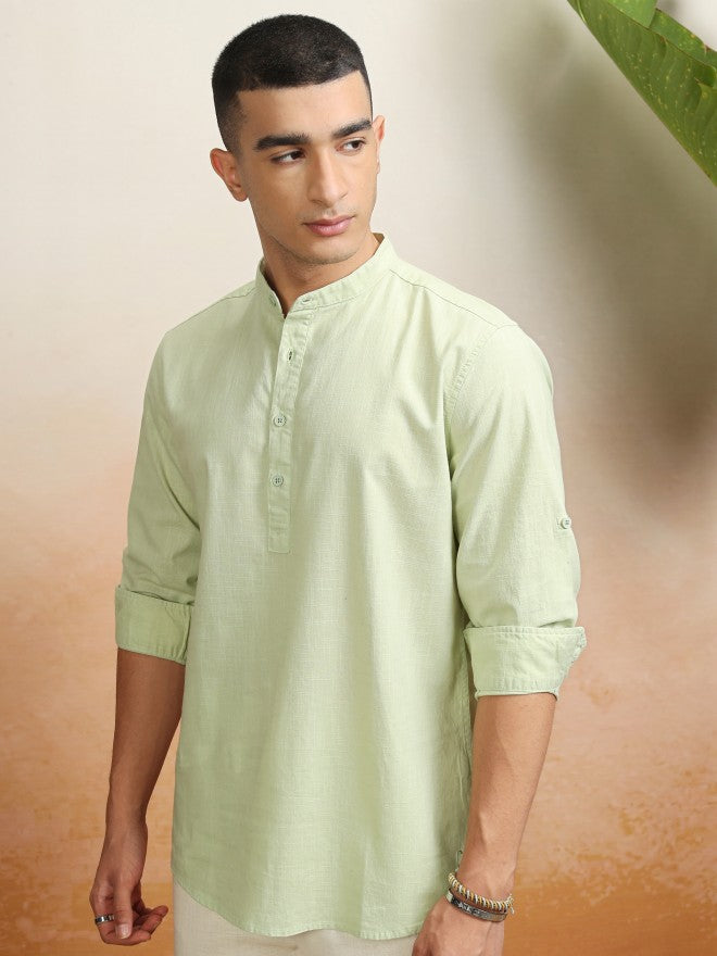 Highlander Men Green Solid Regular Fit Casual Shirt - Green - Image 4