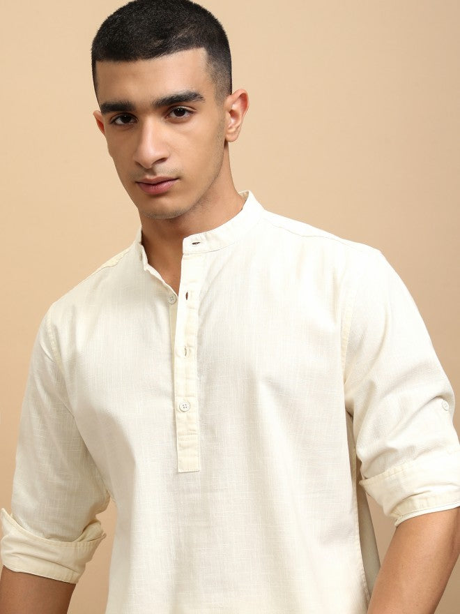 Highlander Men Cream Solid Regular Fit Casual Shirt - Cream - Image 1