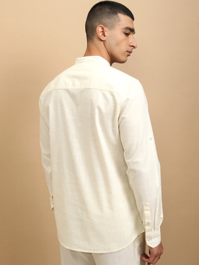 Highlander Men Cream Solid Regular Fit Casual Shirt - Cream - Image 3