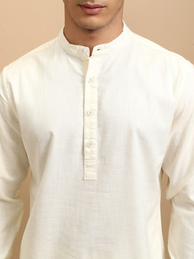Highlander Men Cream Solid Regular Fit Casual Shirt - Cream - Image 5