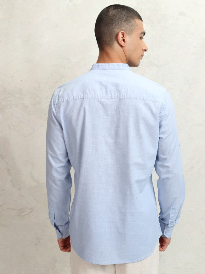 Highlander Men Blue Solid Regular Fit Casual Shirt - Blue - Image 3