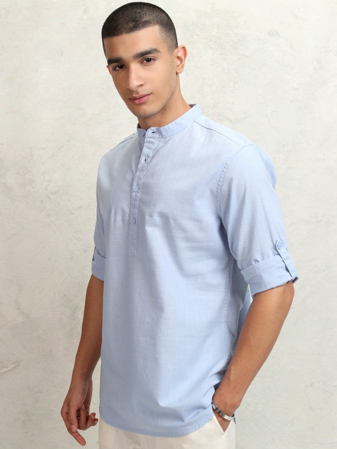 Highlander Men Blue Solid Regular Fit Casual Shirt - Blue - Image 4