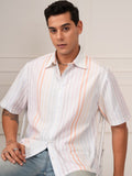 Highlander Men Cream Striped Relaxed Fit Casual Shirt - Cream - Image 1
