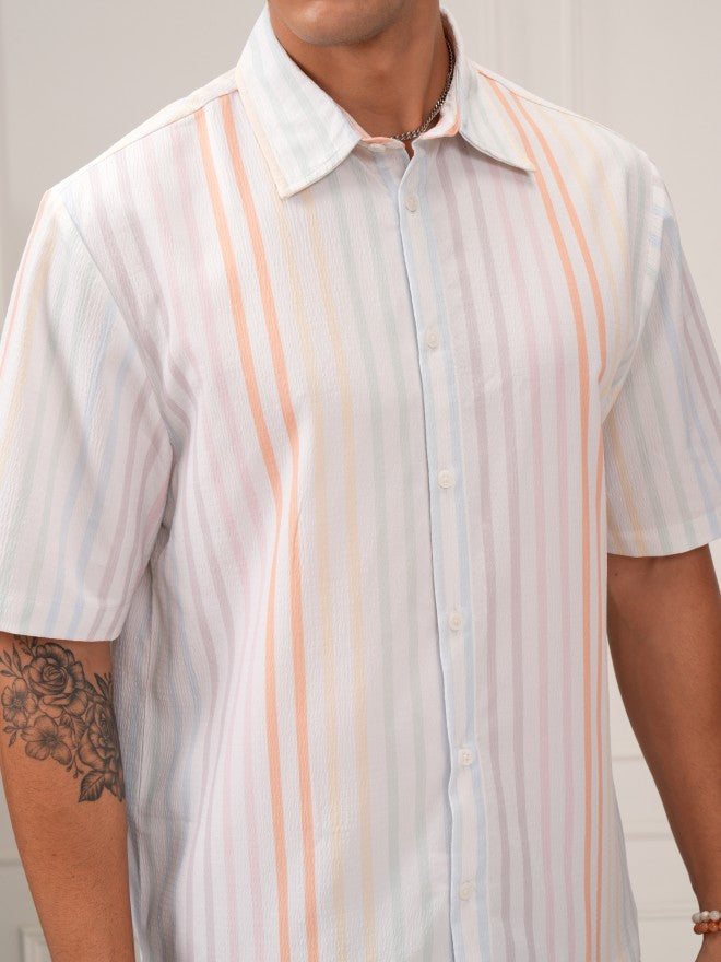 Highlander Men Cream Striped Relaxed Fit Casual Shirt - Cream - Image 5