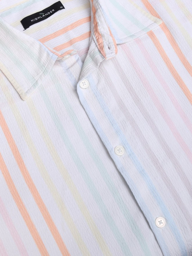 Highlander Men Cream Striped Relaxed Fit Casual Shirt - Cream - Image 7