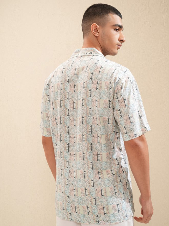 Highlander Men Coral Printed Relaxed Fit Casual Shirt - Coral - Image 3