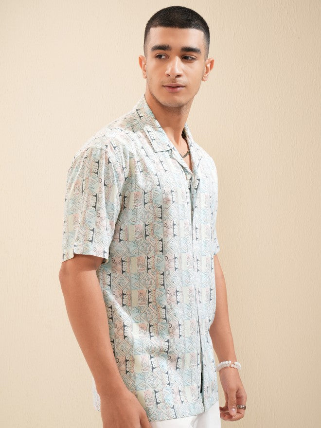Highlander Men Coral Printed Relaxed Fit Casual Shirt - Coral - Image 6
