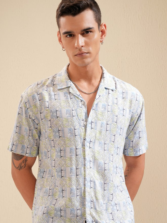 Highlander Men Green Printed Relaxed Fit Casual Shirt - Green - Image 1