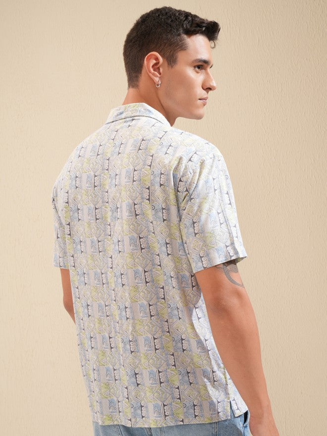 Highlander Men Green Printed Relaxed Fit Casual Shirt - Green - Image 3
