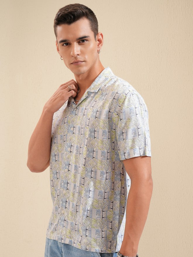 Highlander Men Green Printed Relaxed Fit Casual Shirt - Green - Image 4