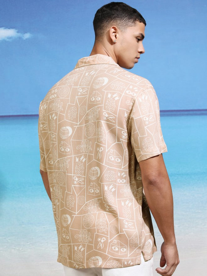 Highlander Men Beige Printed Relaxed Fit Casual Shirt - Beige - Image 3