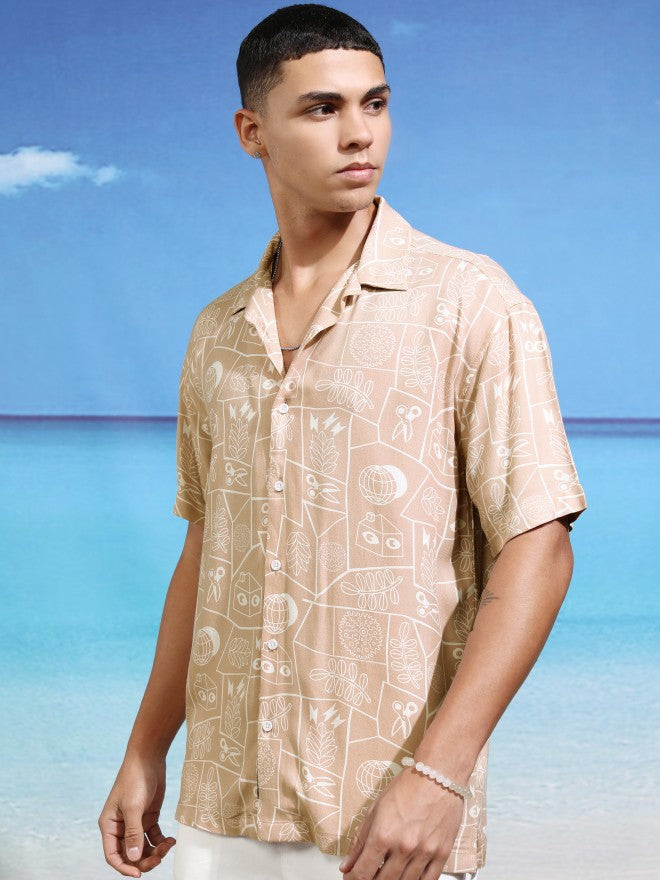Highlander Men Beige Printed Relaxed Fit Casual Shirt - Beige - Image 4