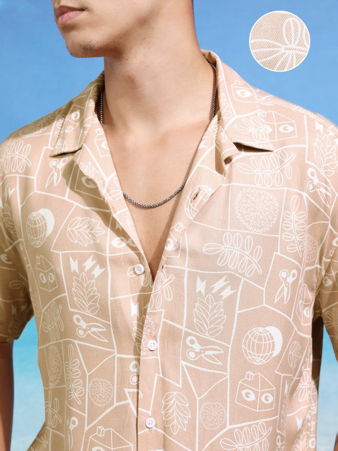Highlander Men Beige Printed Relaxed Fit Casual Shirt - Beige - Image 5