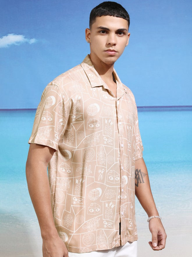 Highlander Men Beige Printed Relaxed Fit Casual Shirt - Beige - Image 6
