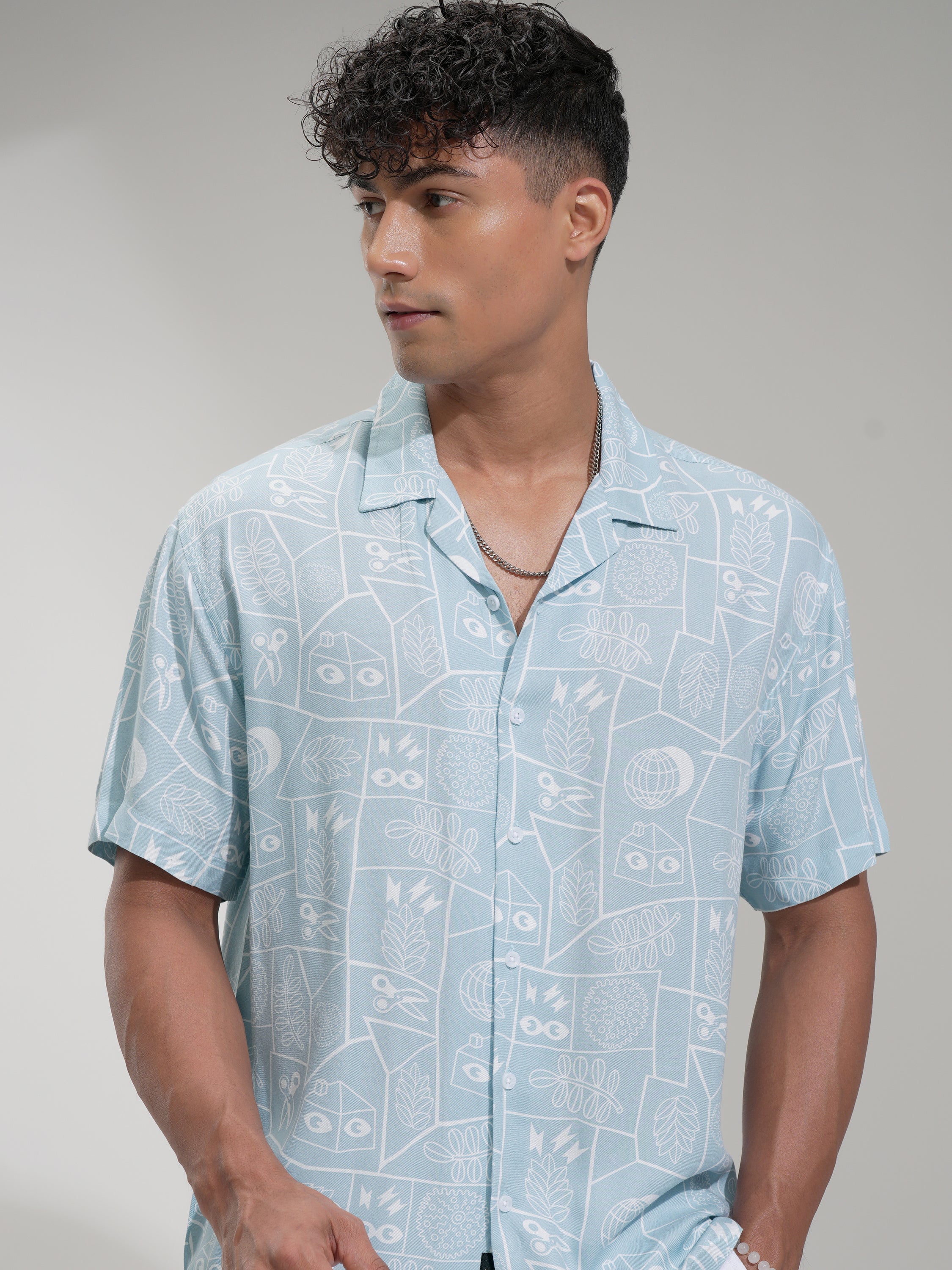 Highlander Men Blue Printed Relaxed Fit Casual Shirt - Blue - Image 1