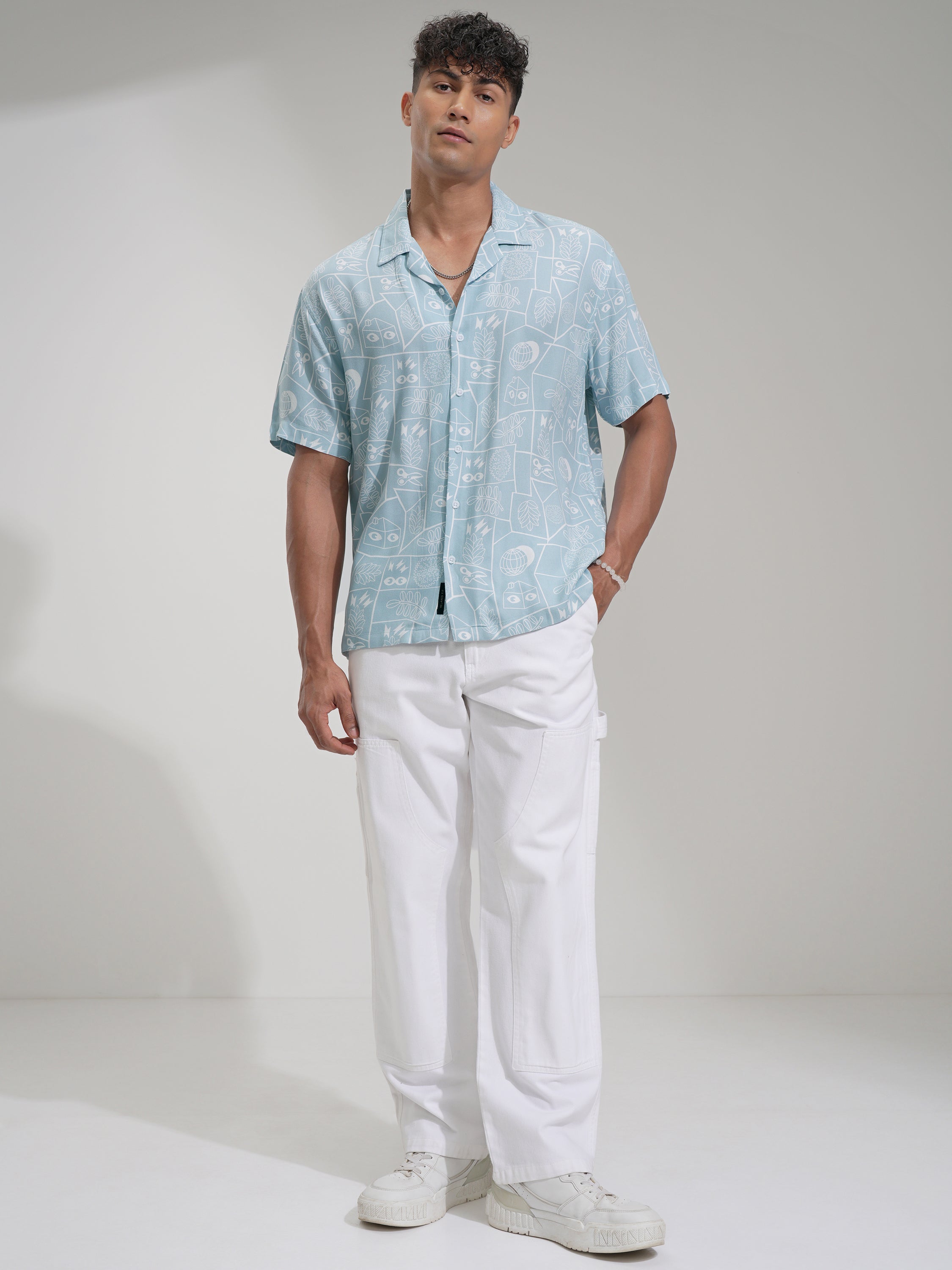 Highlander Men Blue Printed Relaxed Fit Casual Shirt - Blue - Image 2