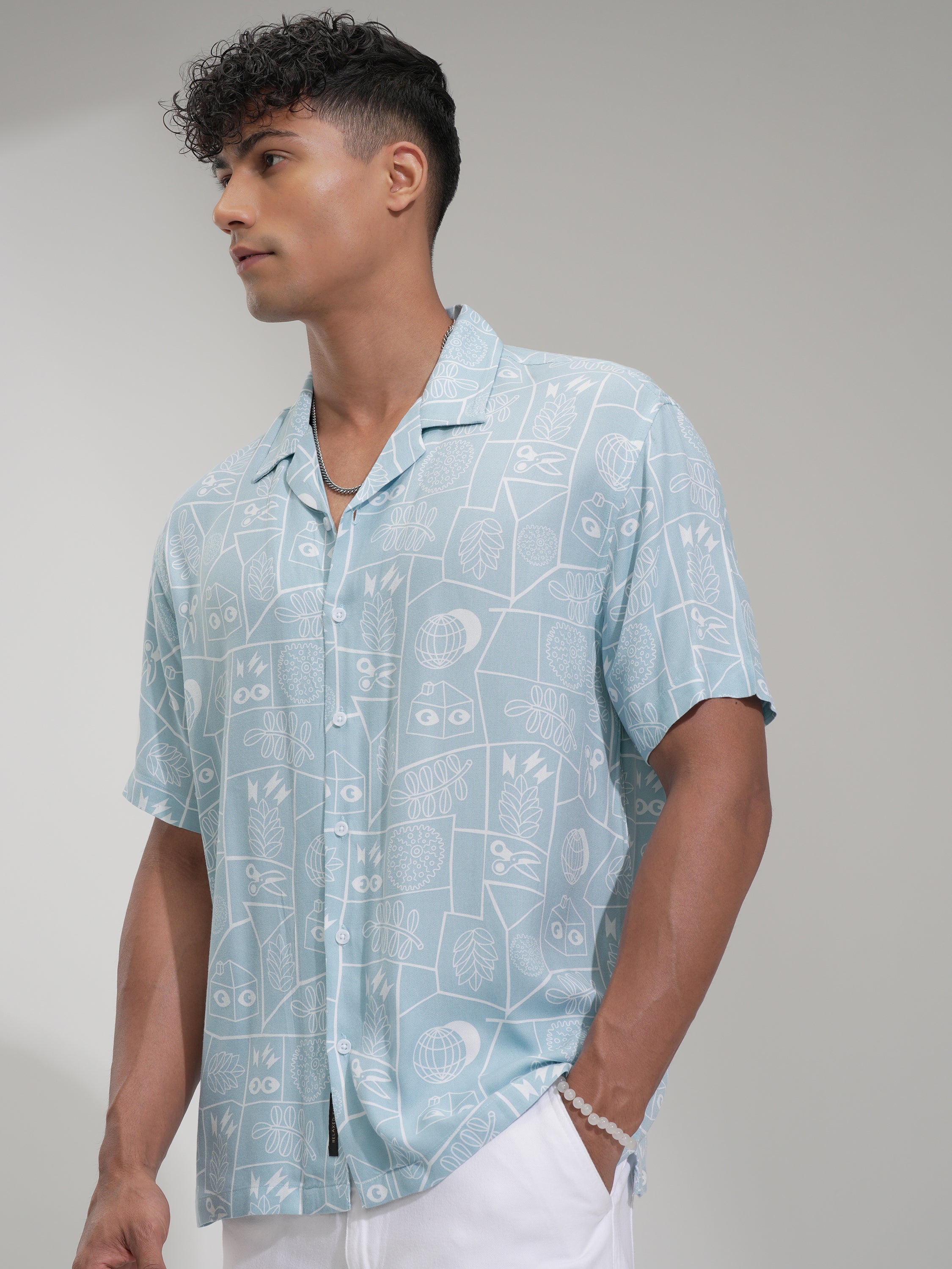 Highlander Men Blue Printed Relaxed Fit Casual Shirt - Blue - Image 4