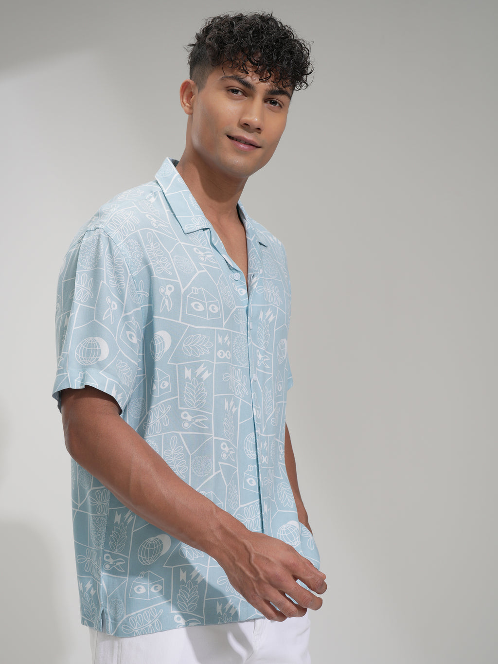 Highlander Men Blue Printed Relaxed Fit Casual Shirt - Blue - Image 6