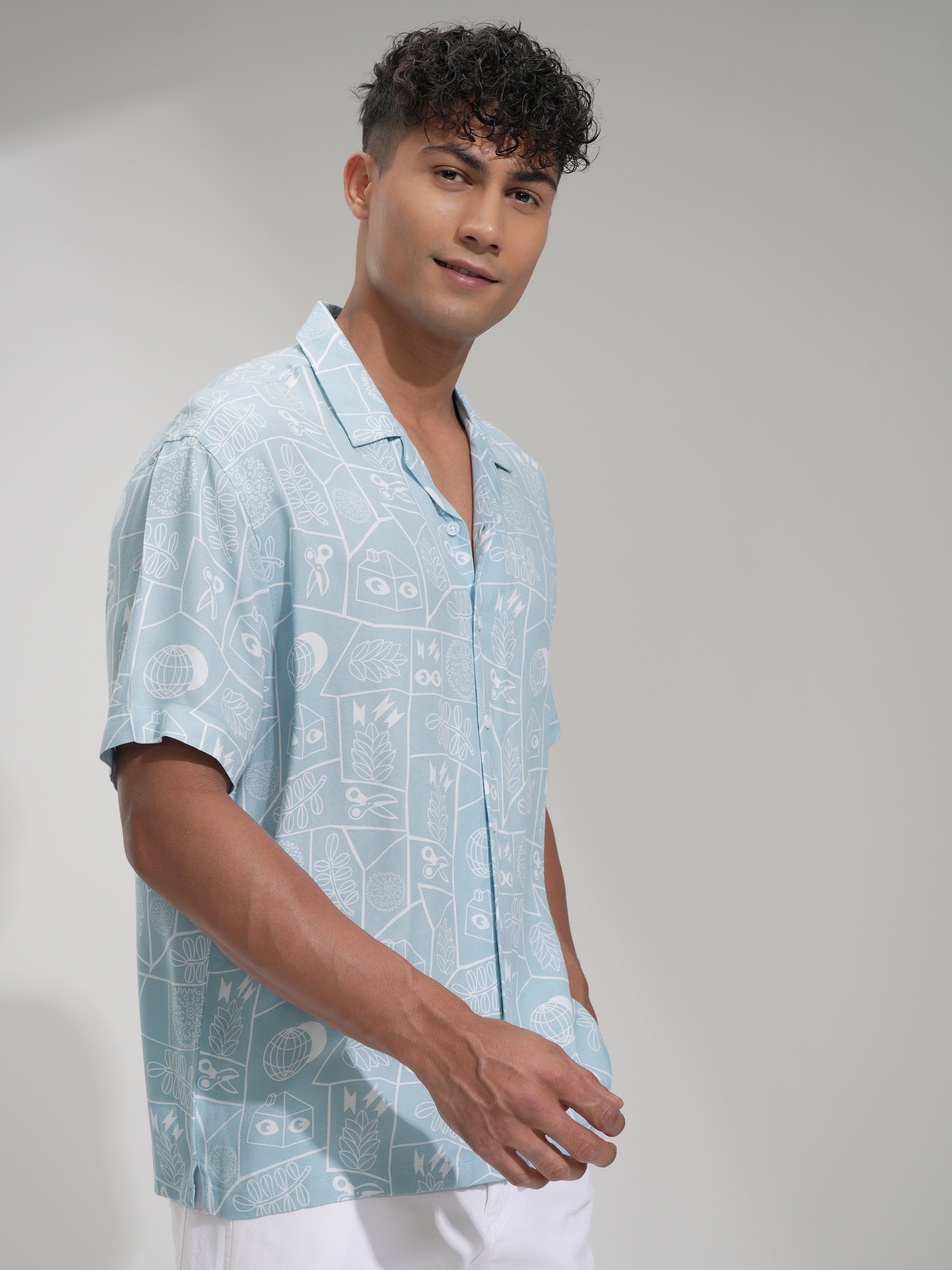 Highlander Men Blue Printed Relaxed Fit Casual Shirt - Blue - Image 6