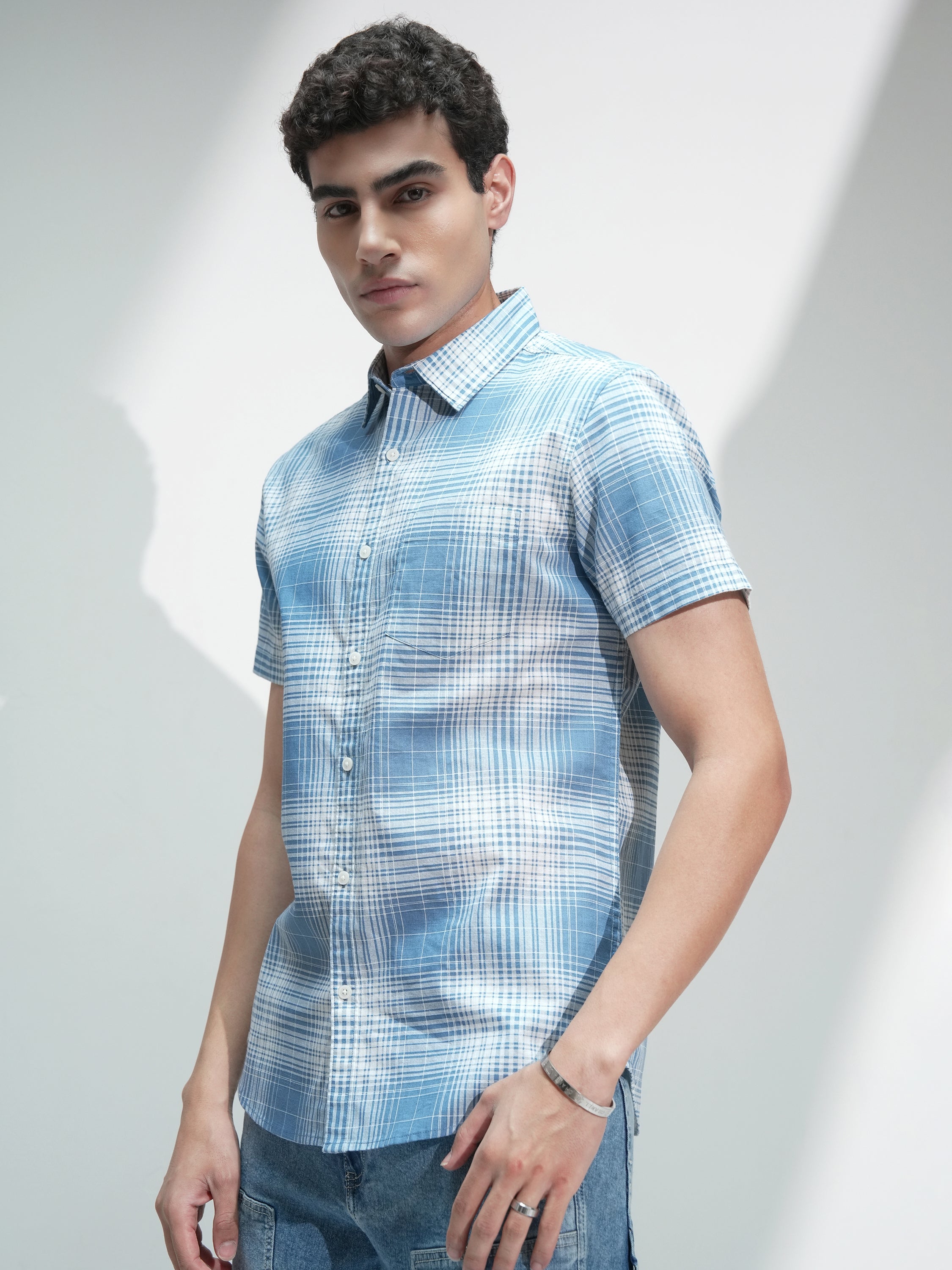 Highlander Men Blue Checked Regular Fit Casual Shirt - Blue - Image 4