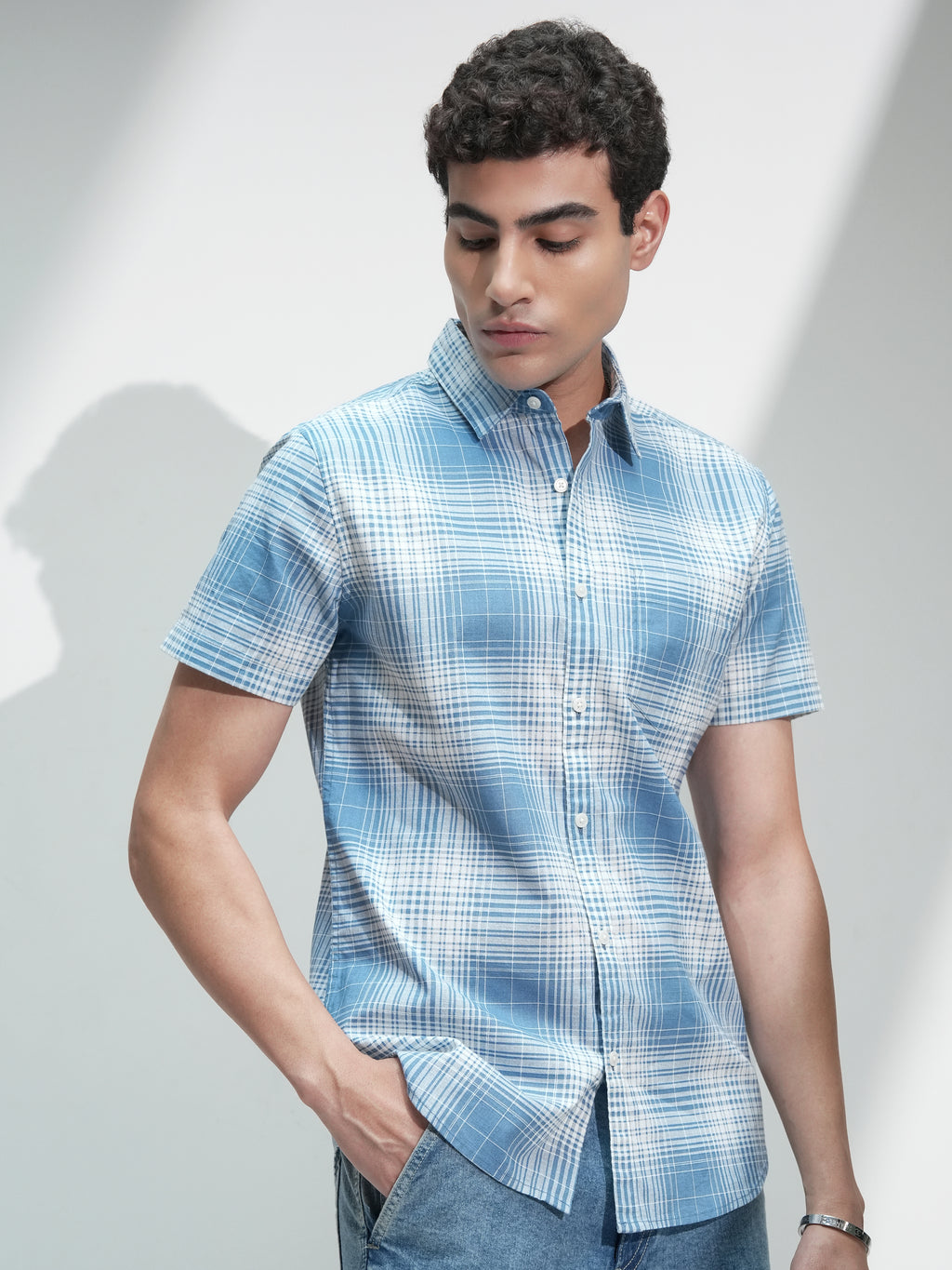 Highlander Men Blue Checked Regular Fit Casual Shirt - Blue - Image 6
