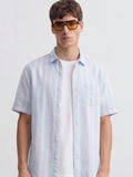 Highlander Men Blue Striped Regular Fit Casual Shirt - Blue - Image 1