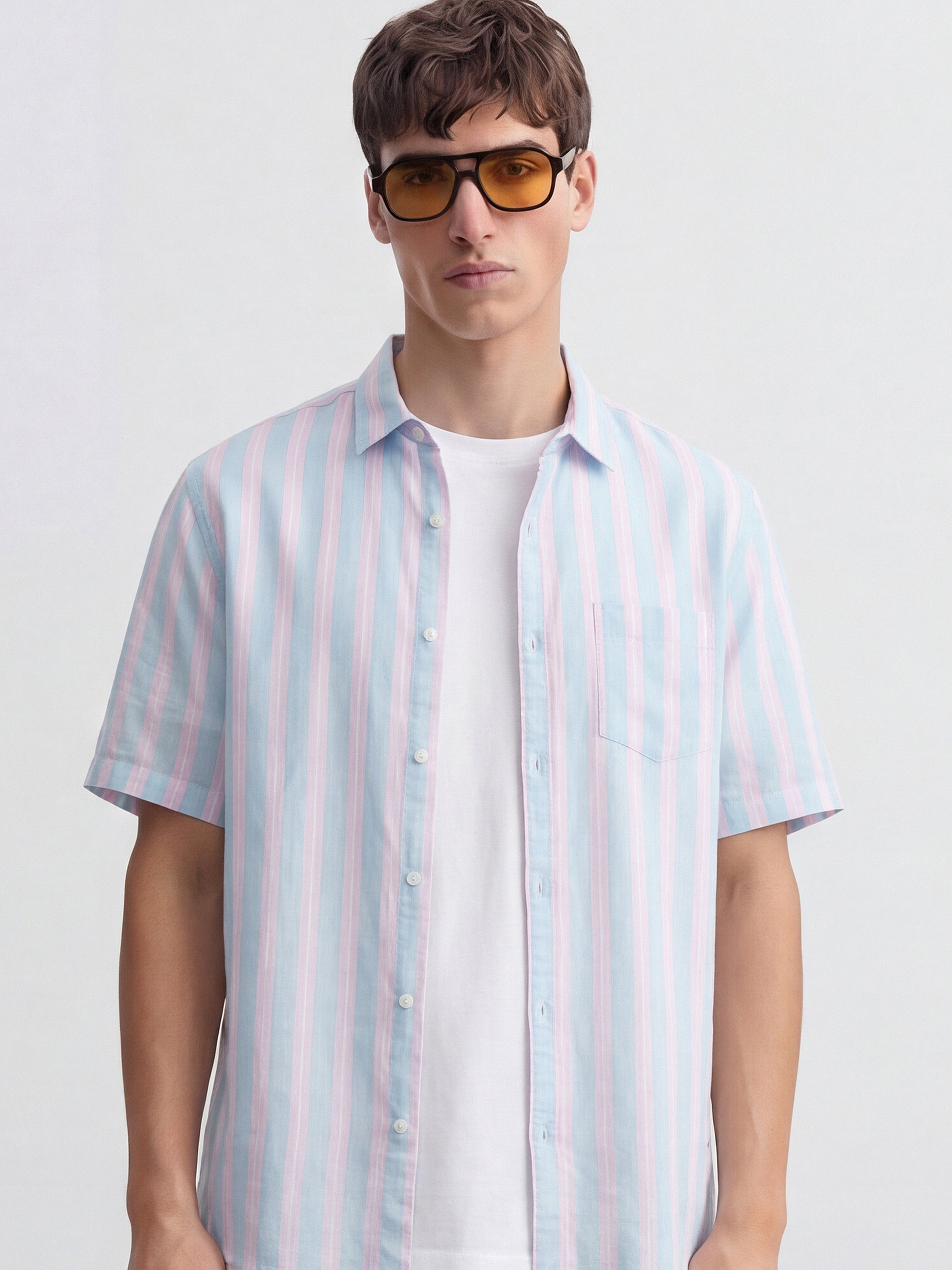 Highlander Men Blue Striped Regular Fit Casual Shirt - Blue - Image 1
