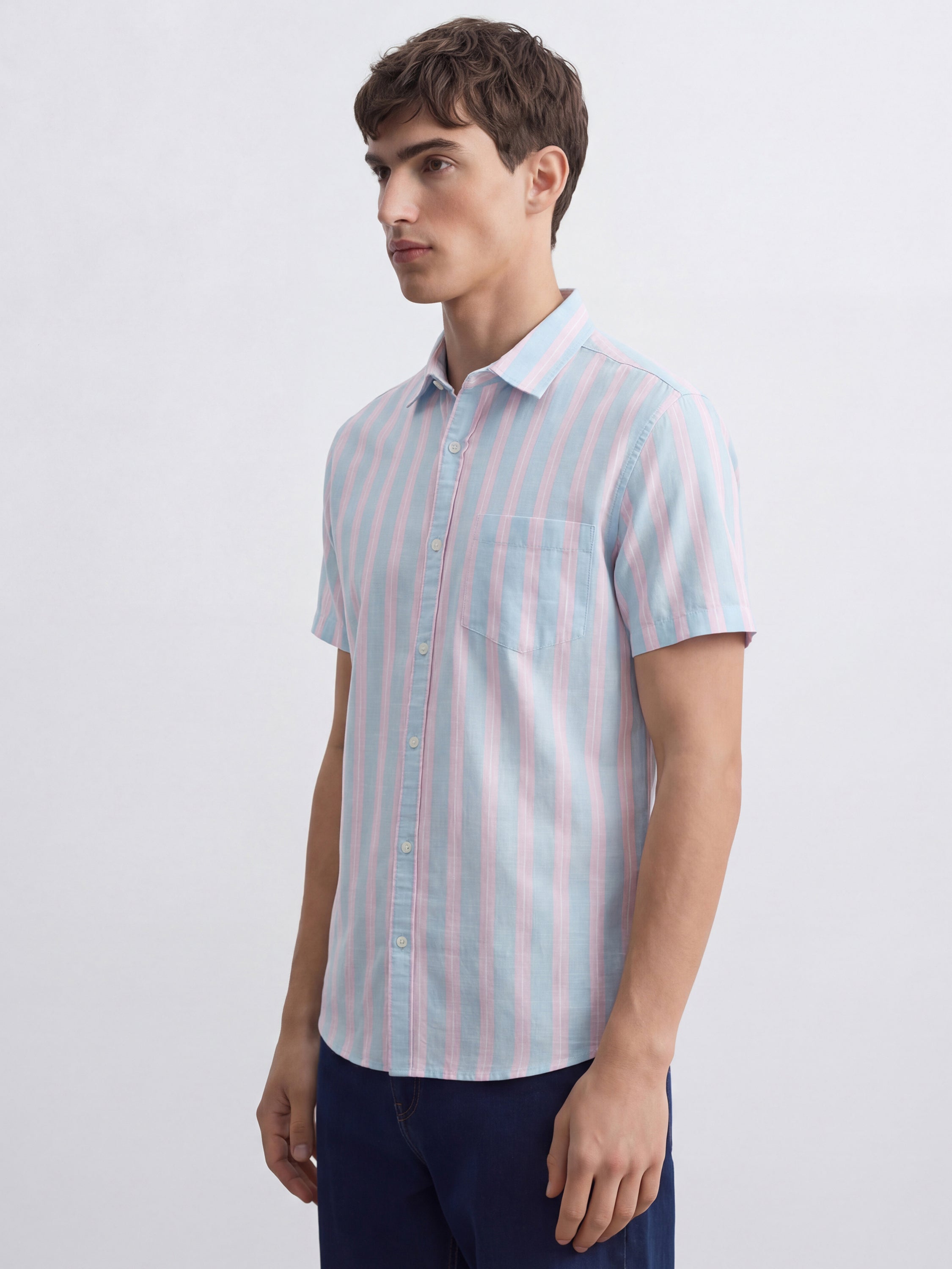 Highlander Men Blue Striped Regular Fit Casual Shirt - Blue - Image 4