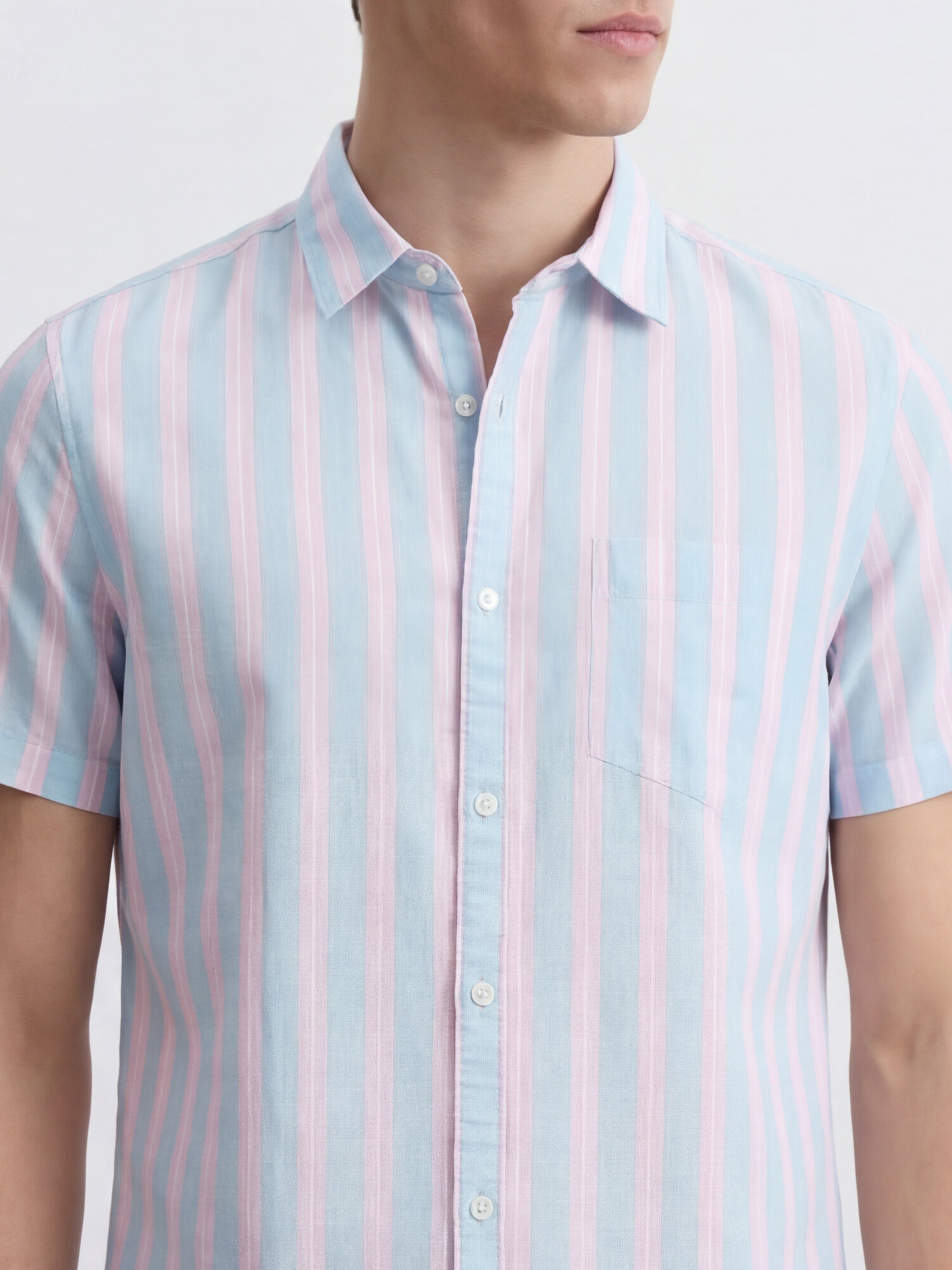 Highlander Men Blue Striped Regular Fit Casual Shirt - Blue - Image 5